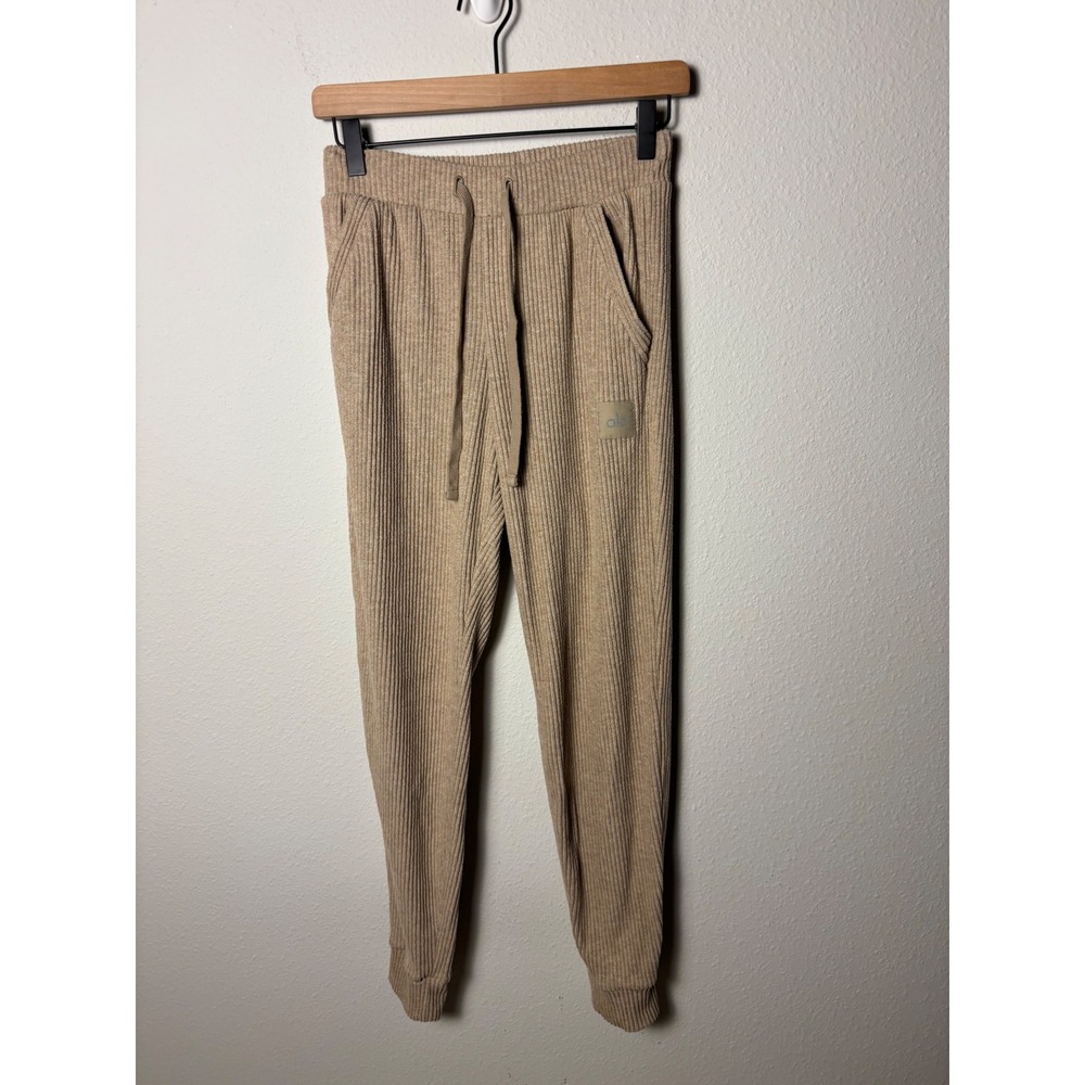 Alo Yoga Muse Joggers Gravel Heather Tan Ribbed Knit Sweatpants XS